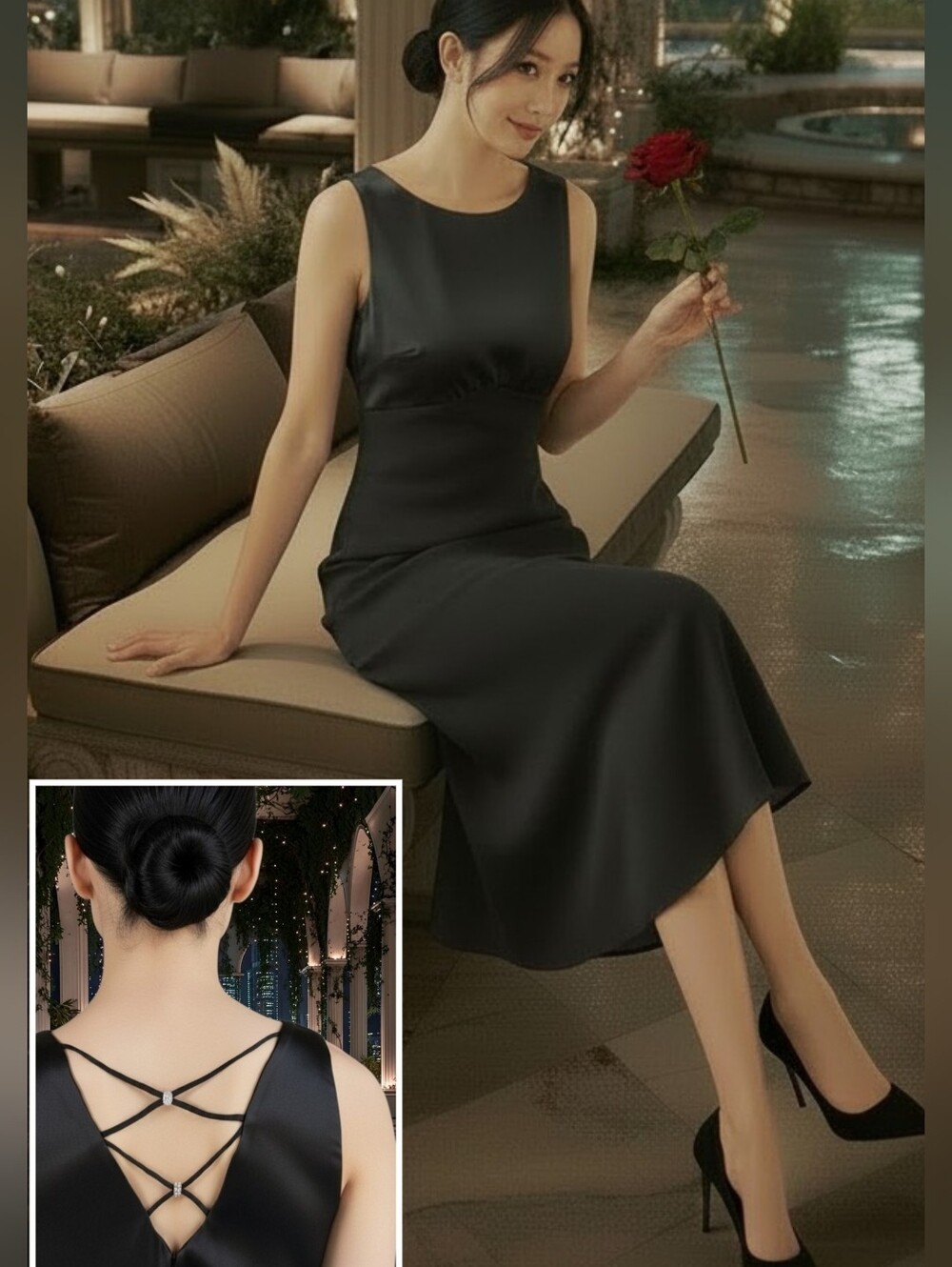 Vintage 90's Evan Picone Black Backless Dress with Sophicated Rhinestone Beads